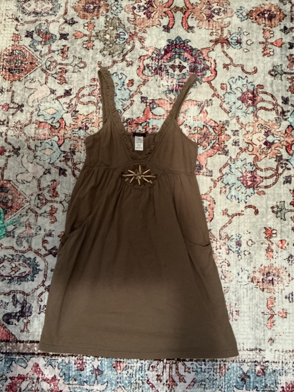 Brown  Pocket Dress with Decorative Front Detail